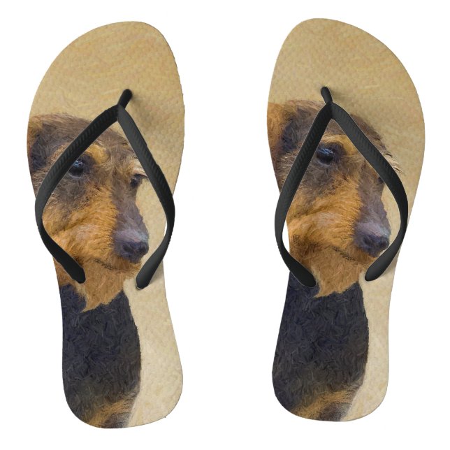 Dackel (Drahthaar) Malerei Original Dog Art Flip Flops (Fußbett)