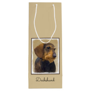 Dackel (Drahthaar) Malerei Original Dog Art Geschenktüte Für Weinflaschen