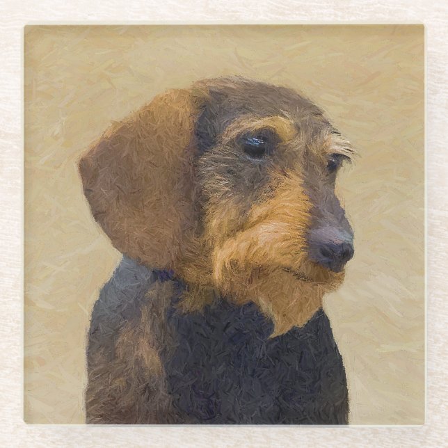 Dackel (Drahthaar) Malerei Original Dog Art Glasuntersetzer (Vorderseite)