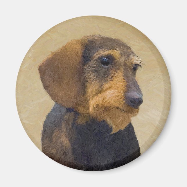 Dackel (Drahthaar) Malerei Original Dog Art Magnet (Vorne)