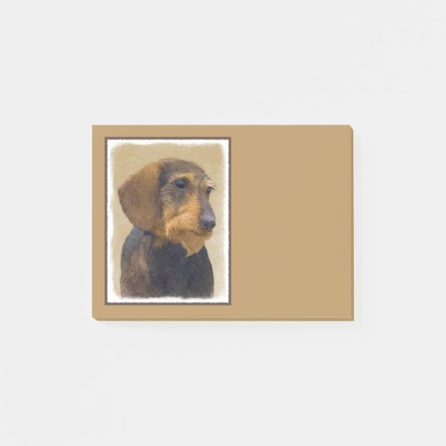 Dackel (Drahthaar) Malerei Original Dog Art Post-it Klebezettel (Vorderseite)