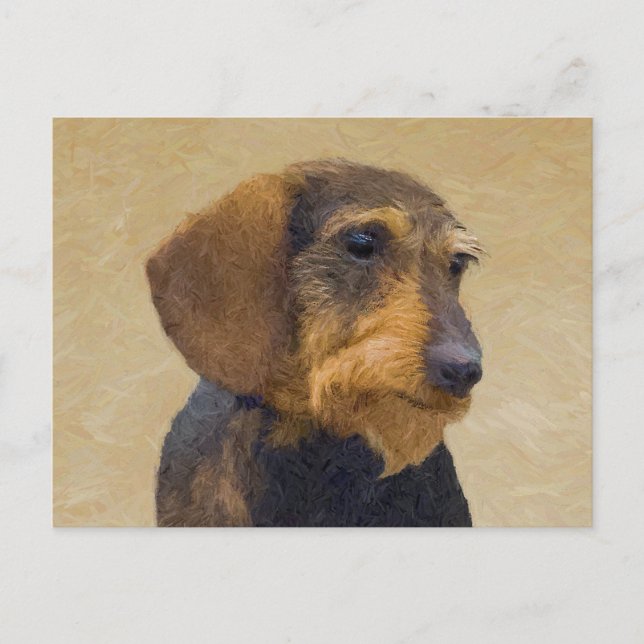 Dackel (Drahthaar) Malerei Original Dog Art Postkarte (Vorderseite)