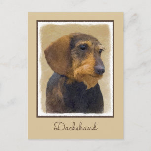 Dackel (Drahthaar) Malerei Original Dog Art Postkarte