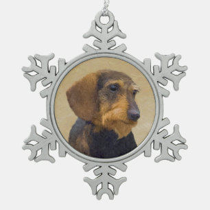 Dackel (Drahthaar) Malerei Original Dog Art Schneeflocken Zinn-Ornament