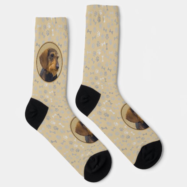 Dackel (Drahthaar) Malerei Original Dog Art Socken (Rechts)