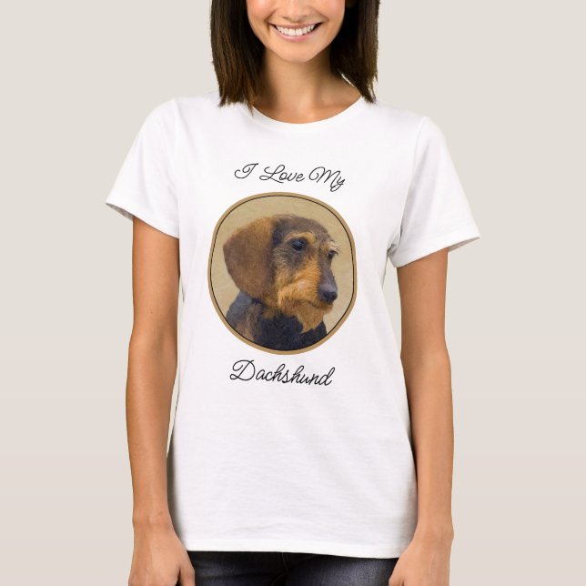 Dackel (Drahthaar) Malerei Original Dog Art T-Shirt (Vorderseite)