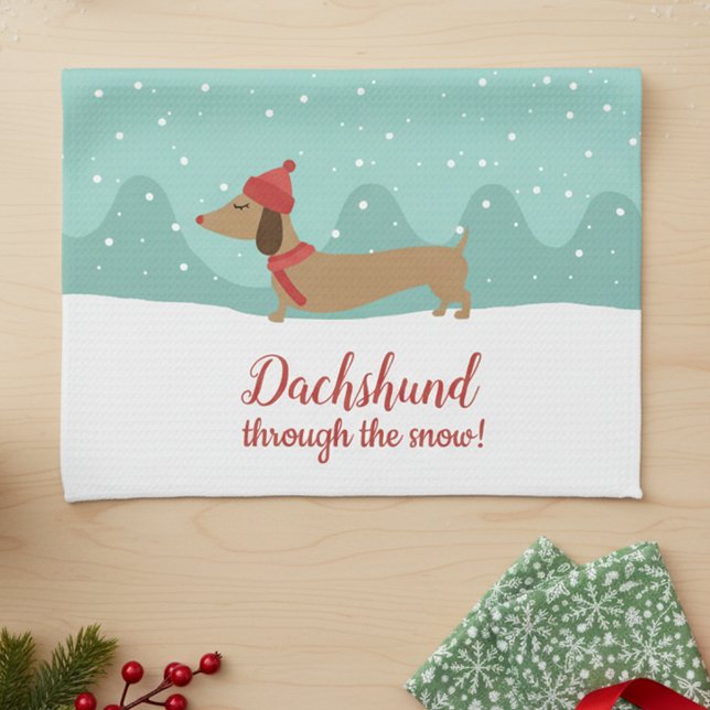 Dackel durch das Schneehandtuch Geschirrtuch (Dachshund through the snow dish towel - great hostess or white elephant gift - useful, inexpensive)