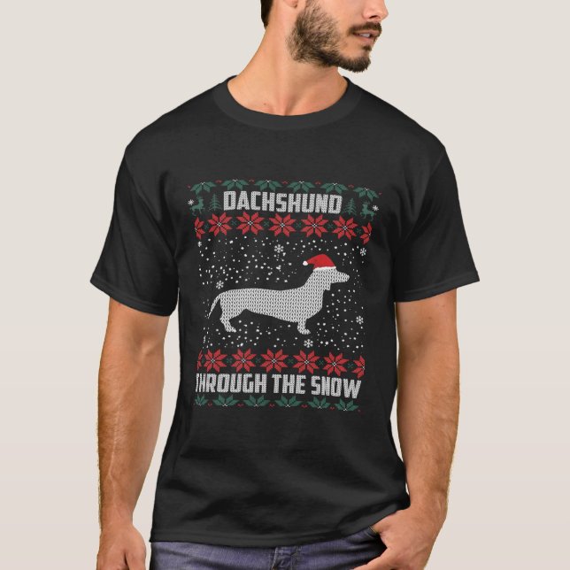 Dackel durch den Schnee hässlich T-Shirt (Vorderseite)