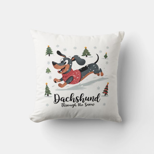 Dackel durch den Schnee Kissen (Vorderseite)
