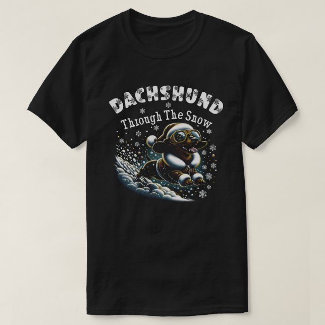 Dackel durch den Schnee T-Shirt (Design vorne)