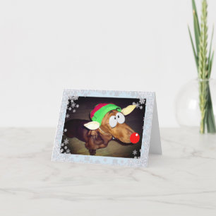 Dackel durch den Schnee Weihnachtself Feiertagskarte