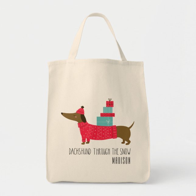 Dackel durch den schneeweihnachtlichen Fantasienam Tragetasche (Vorne)