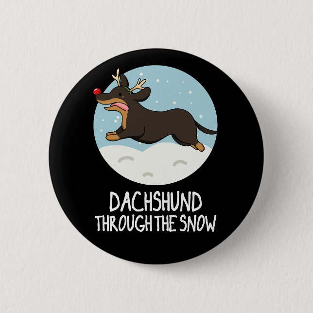 Dackel durch den schneeweihnachtlichen Pun Dark BG Button (Vorderseite)