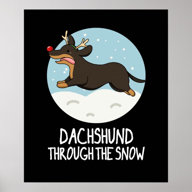 Dackel durch den schneeweihnachtlichen Pun Dark BG Poster (Vorne)