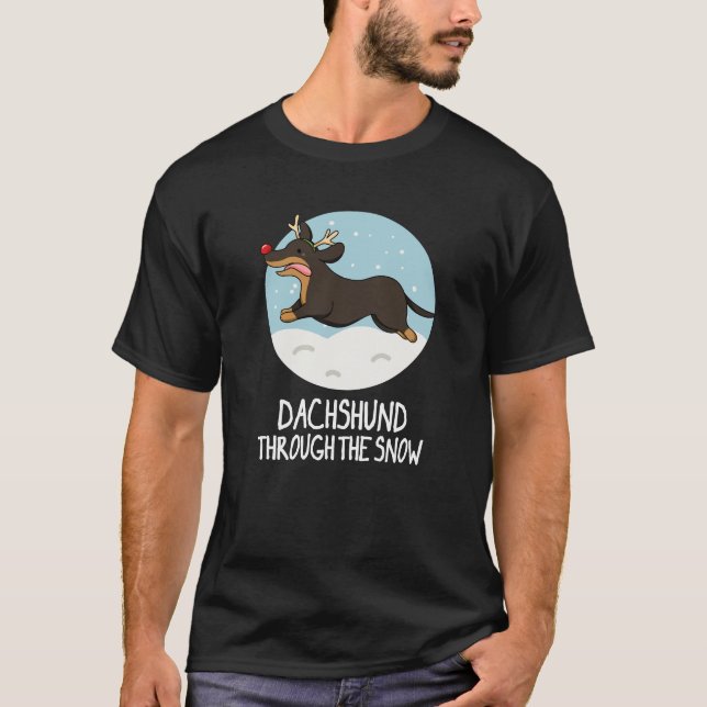 Dackel durch den schneeweihnachtlichen Pun Dark BG T-Shirt (Vorderseite)