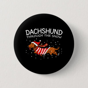 Dackel durch den schneewitzigen Hund Weihnachten Button