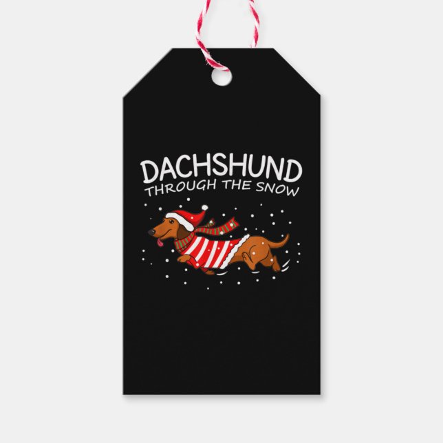 Dackel durch den schneewitzigen Hund Weihnachten Geschenkanhänger (Vorderseite)