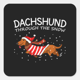 Dackel durch den schneewitzigen Hund Weihnachten Quadratischer Aufkleber