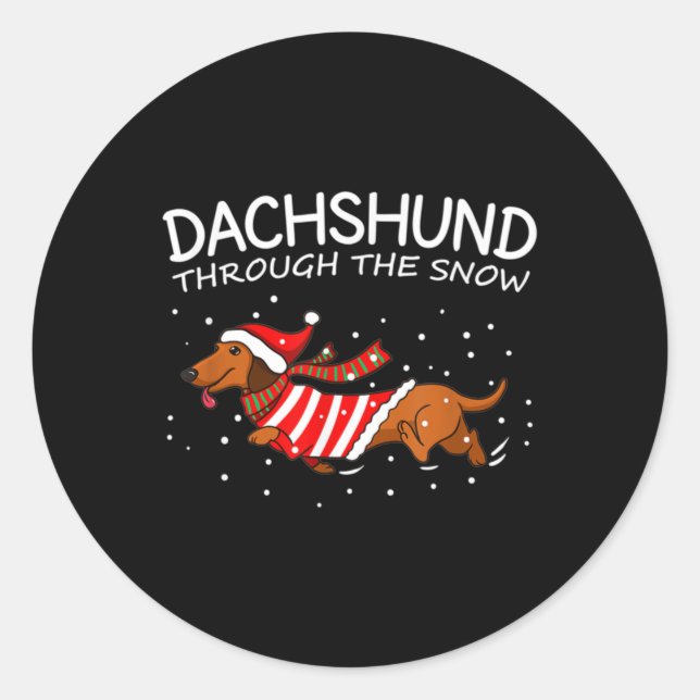 Dackel durch den schneewitzigen Hund Weihnachten Runder Aufkleber (Vorderseite)