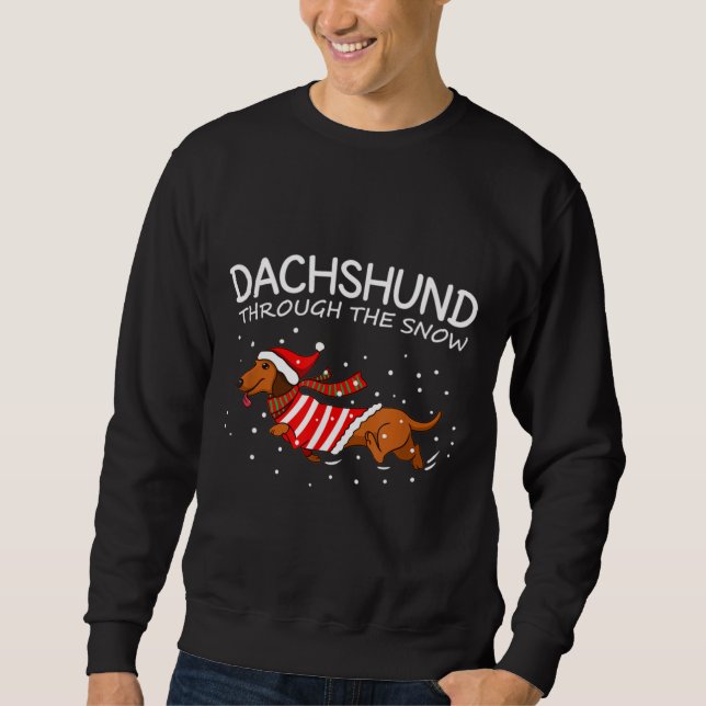 Dackel durch den schneewitzigen Hund Weihnachten Sweatshirt (Vorderseite)