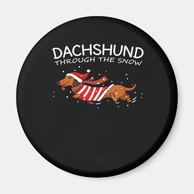 Dackel durch den schneewitzigen Hundeweihnachtskla Magnet (Vorne)