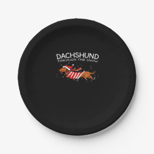Dackel durch den schneewitzigen Hundeweihnachtskla Pappteller