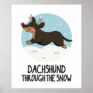 Dackel durch den sonnigen Weihnachtsabend Poster