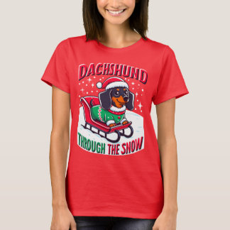 Dackel durch den sonnigen Weihnachtsfest-T - Shirt