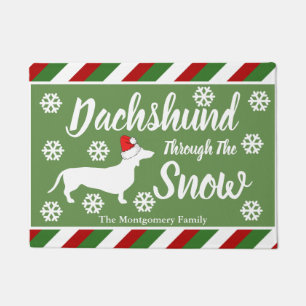Dackel durch die Schnee-Weihnachtsstreifen Fußmatte