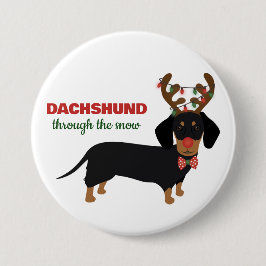 Dackel durch Schnee Niedliche Dackel Rentierhund Button