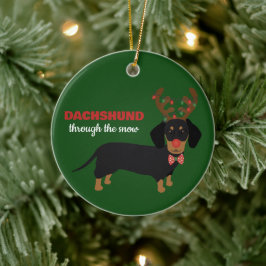 Dackel durch Schnee Niedliche Dackel Rentierhund Keramik Ornament