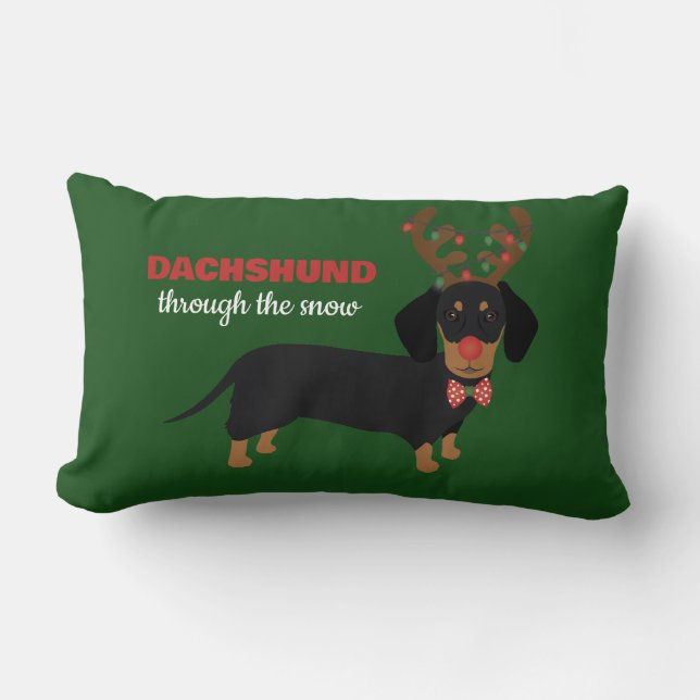 Dackel durch Schnee Niedliche Dackel Rentierhund Lendenkissen (Vorderseite)