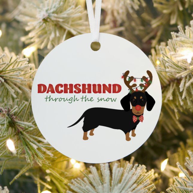 Dackel durch Schnee Niedliche Dackel Rentierhund Ornament Aus Metall (InSitu)