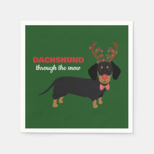Dackel durch Schnee Niedliche Dackel Rentierhund Serviette