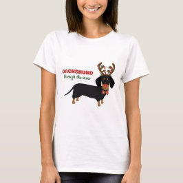 Dackel durch Schnee Niedliche Dackel Rentierhund T-Shirt