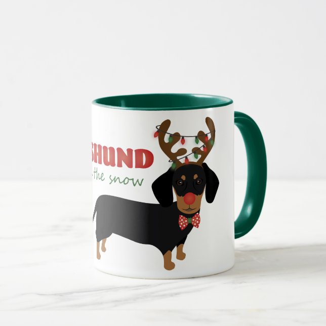 Dackel durch Schnee Niedliche Dackel Rentierhund Tasse (VorderseiteRechts)