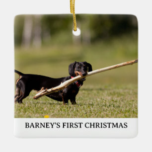 DACKEL Erstes Weihnachtsjahr Foto Jahr Keramikornament