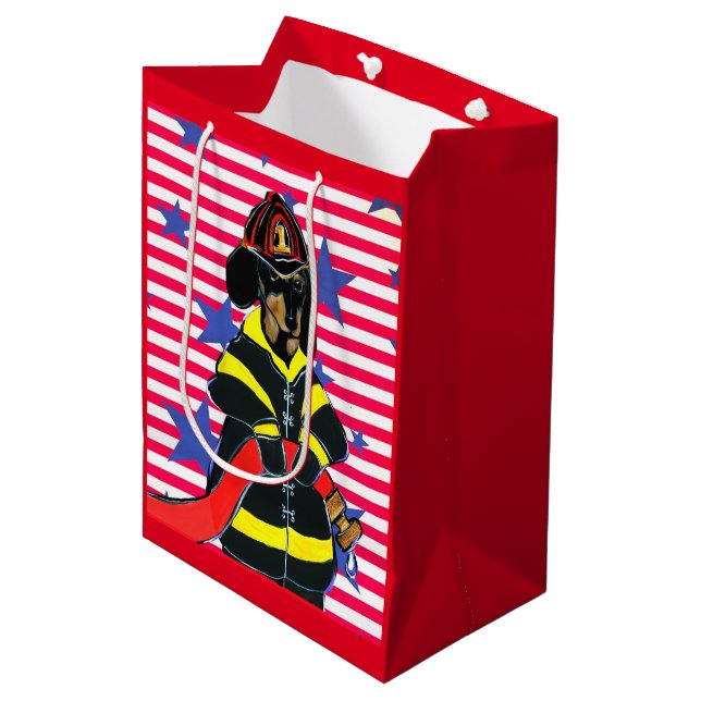 DACKEL FIREMEN MITTLERE GESCHENKTÜTE (Vorderseite Schrägansicht)