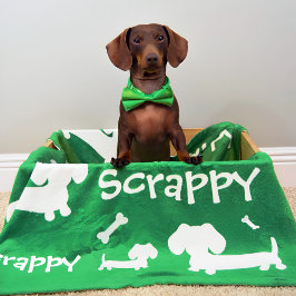 Dackel Fleece Blanket Green Personalisiert