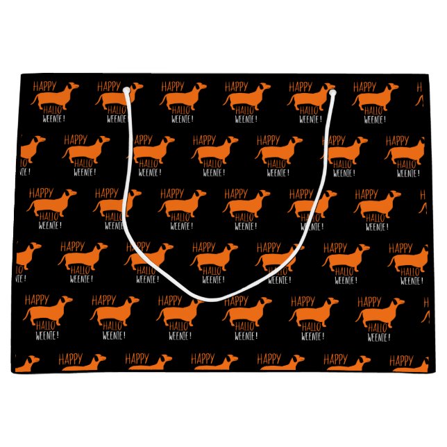 Dackel Frohe Halloweenie! Schwarzes Halloween Große Geschenktüte (Vorderseite)