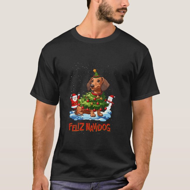 Dackel Frohe Weihnachtsbaumleuchten Dog X Mas Do T-Shirt (Vorderseite)