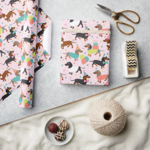 Dackel Geburtstagsfeier Geschenkpapier