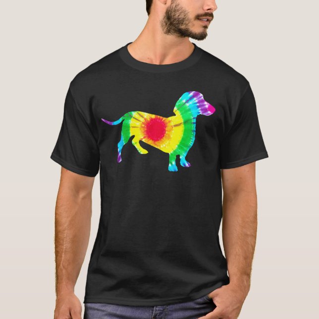 Dackel Gefärbte Krawatte Hippie Dackel Welpen Hund T-Shirt (Vorderseite)