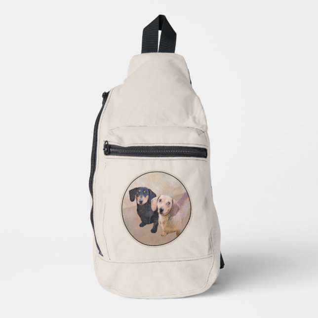 Dackel Gemälde sanfte Schwarz & Tan Roter Hund Kun Crossbody Bag (Vorderseite)