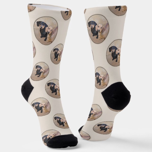 Dackel Gemälde sanfte Schwarz & Tan Roter Hund Kun Socken (Gewinkelt)