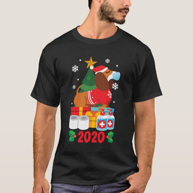 Dackel-Gesicht Maske Funny Christmas Pajama für Fa T-Shirt (Vorderseite)