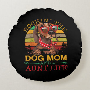 Dackel Glasses Rockin Hund Mama Geschenk für Tante Rundes Kissen