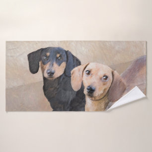 Dackel (glatt) Gemälde - Originale Hundekunst Badhandtuch Set