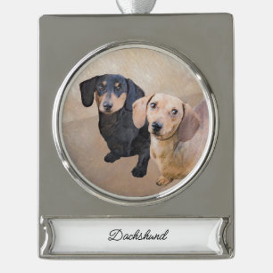 Dackel (glatt) Gemälde - Originale Hundekunst Banner-Ornament Silber