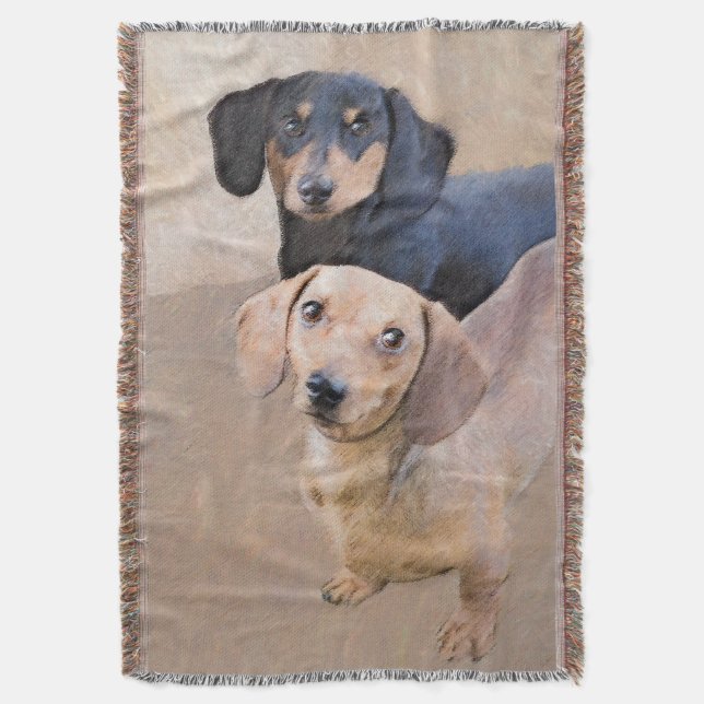 Dackel (glatt) Gemälde - Originale Hundekunst Decke (Vorderseite Vertikal)